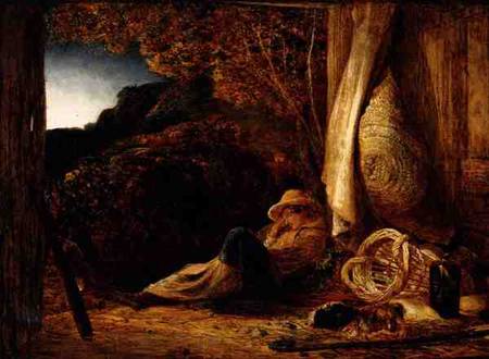 The Sleeping Shepherd, 1834 (tempera with oil glaze on paper, laid on panel) a Samuel Palmer