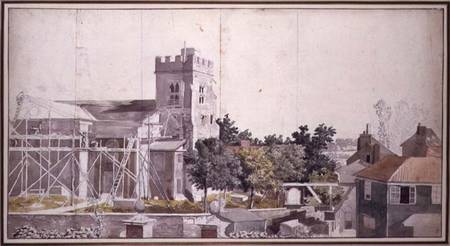 Twickenham Church under Scaffolding (w/c, pen & a Samuel Scott