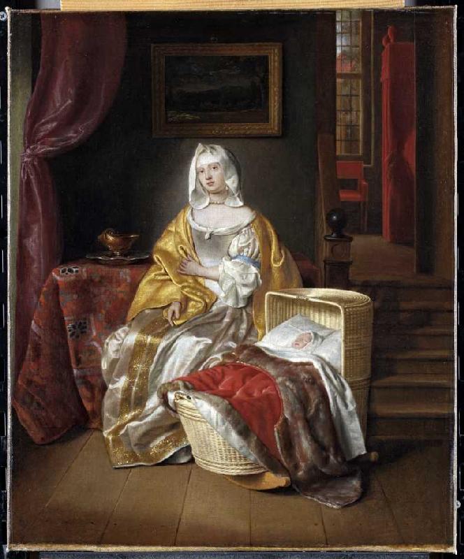 Mutter an der Wiege. a Samuel van Hoogstraten