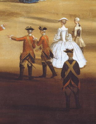 Soldiers and a couple in Horseguards Parade, c.1758 (oil on canvas (detail of 237617) a Samuel Wale