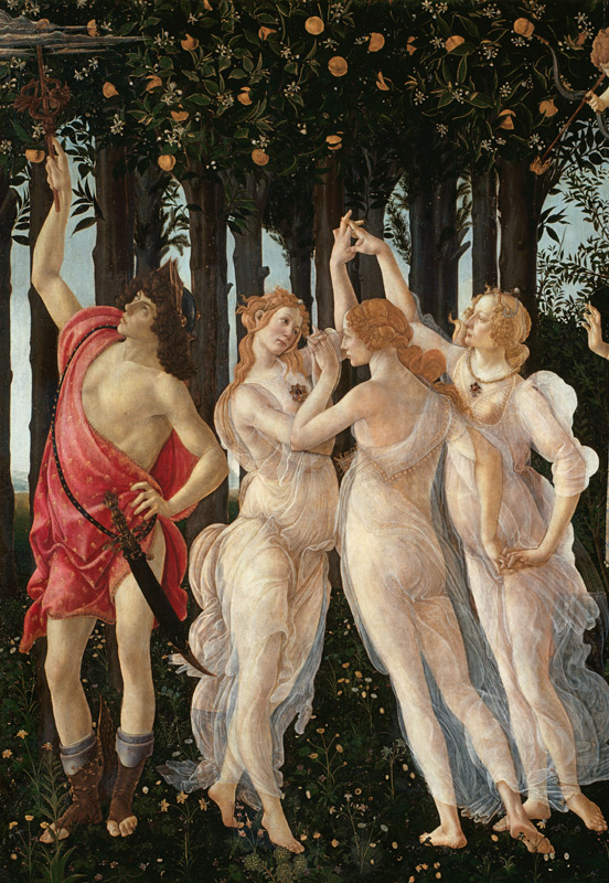 La Primavera: particolare delle tre Grazie e Mercurio a Sandro Botticelli
