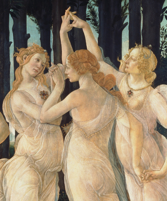 Primavera (Allegory of Spring). Detail: The Three Graces, right - Portrait of Caterina Sforza a Sandro Botticelli