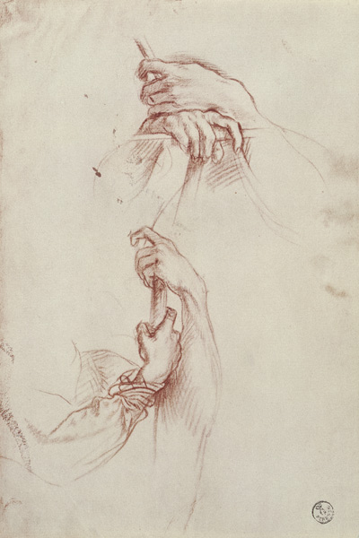 Two studies of a young man's pair of hands (red chalk) a Sandro Botticelli