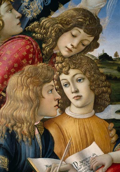 The Madonna of the Magnificat, detail of three boys a Sandro Botticelli