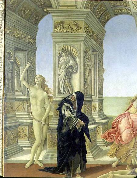 The Calumny of Apelles; detail showing the naked figure of Truth pointing to heaven and Penitence cl a Sandro Botticelli