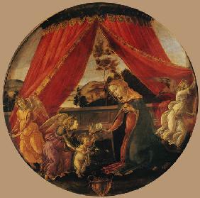 Madonna and child with three angels