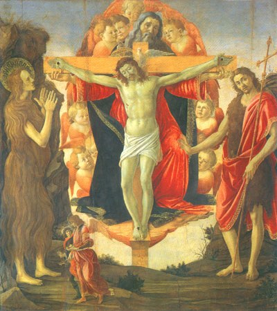 Trinität with Maria Magdalena, Johannes the Täufer and Tobias with the angel a Sandro Botticelli