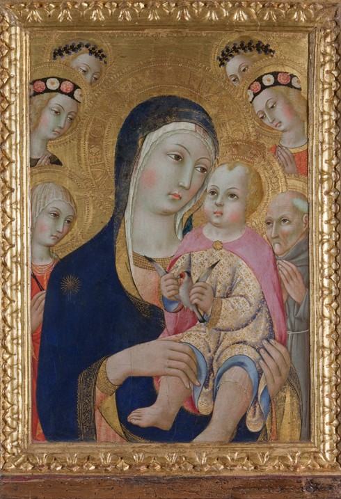 Madonna with Child, Saints Apollonia and Bernardino and four angels a Sano di Pietro
