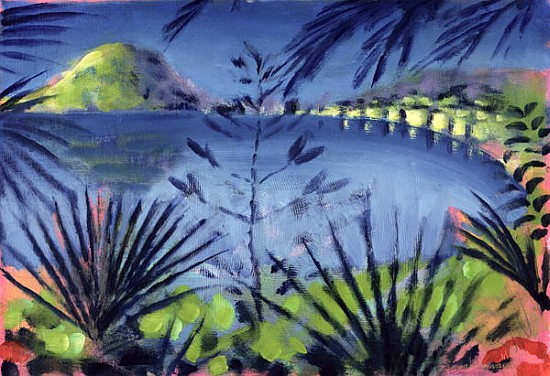 Across the Lake (oil on card)  a Sara  Hayward