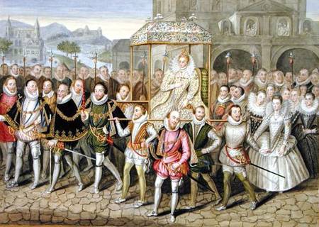 Queen Elizabeth I in procession with her Courtiers (c.1600/03) from 'Memoirs of the Court of Queen E a Sarah Countess of Essex