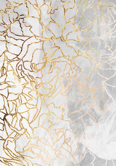 Abstract gold peonies line art concrete
