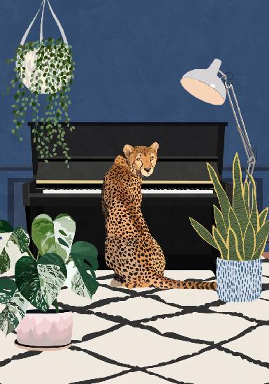 Cheetah playing piano