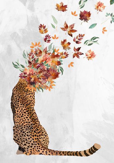 Cheetah Autumn Leaves Head