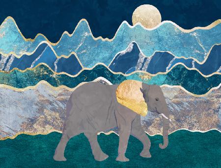 Landscape elephant moonlit mountains