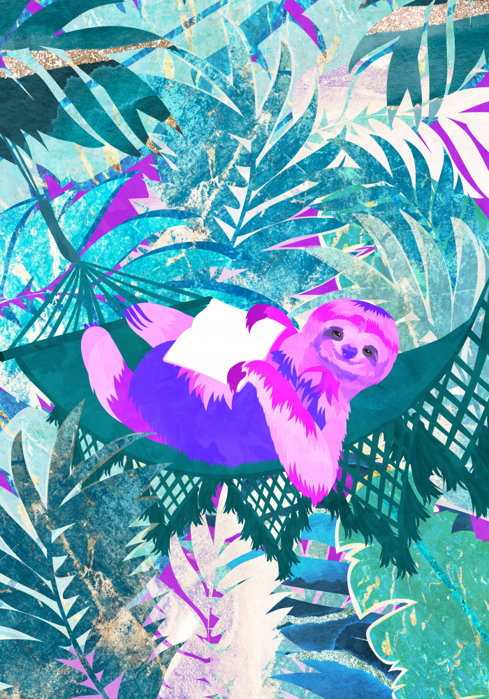 Pink and Green Neon Sloth in Hammock a Sarah Manovski