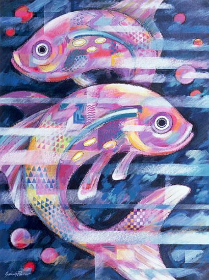 Fishstream (acrylic and oil pastel on paper)  a Sarah  Porter