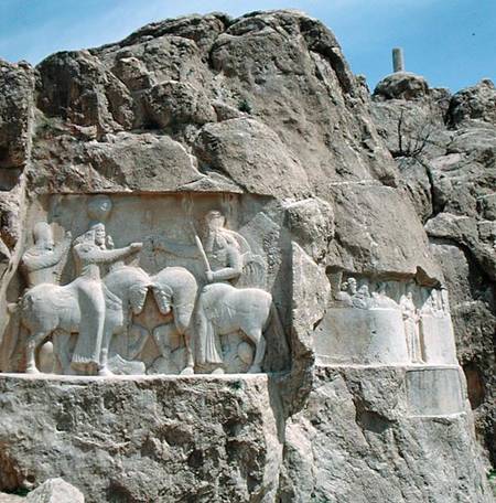 Two bas-reliefs, the left with the investiture of Bahram I (r.273-74) and the right showing Bahram I a Sasanian