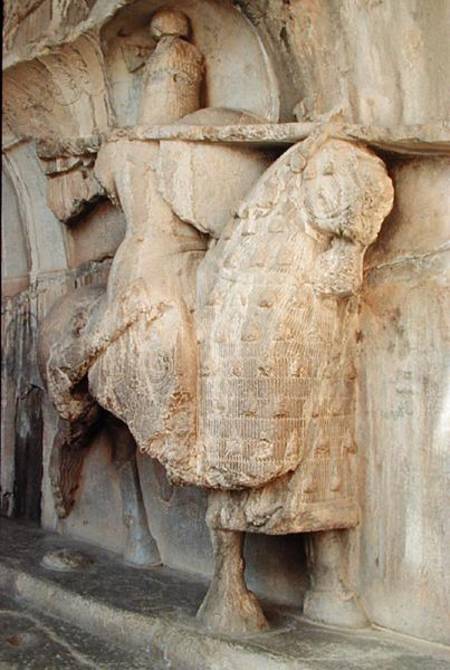 Carving of Khosrow Parviz on his horse Shabdiz with the equipment of a heavy-armoured knight a Sasanian School