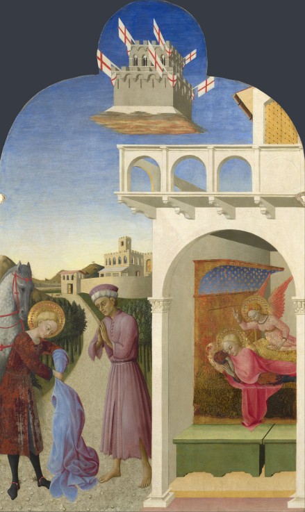 Saint Francis and the Poor Knight, and Francis's Vision (From Borgo del Santo Sepolcro Altarpiece) a Sassetta