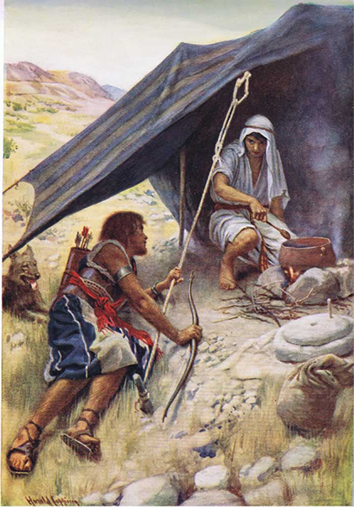 Esau sells his birthright, illustration from Pictures That Teach The Crown Series , 1920 a Savile Lumley