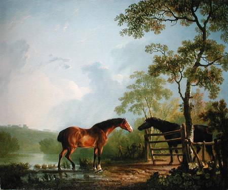 Mare and Stallion in a Landscape a Sawrey Gilpin