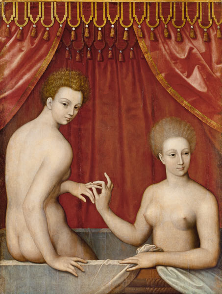 Zwei Damen im Bad. a Scuola di Fontainebleau
