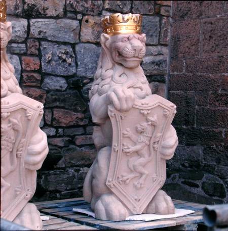 Heraldic lion, from the roof of the Great Hall a Scottish school