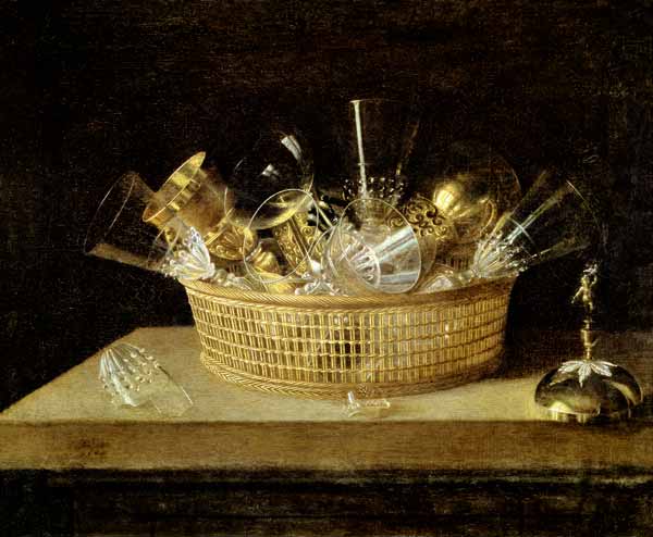 Still Life with a Basket of Glasses a Sebastian Stosskopf