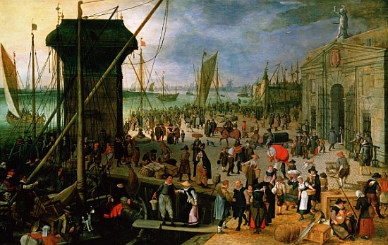 A View of Antwerp harbour with the Kraanenhoofd and the Werf Gate a Sebastian Vrancx