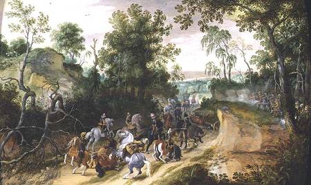 A Cavalry Column Ambushed on a Woodland path a Sebastian Vrancx