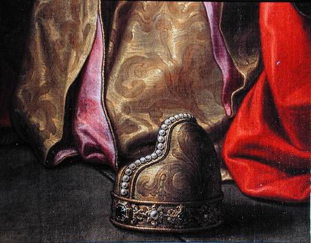 Cornu hat, detail from Venice on her Knees in front of the Virgin a Sebastiano Bombelli