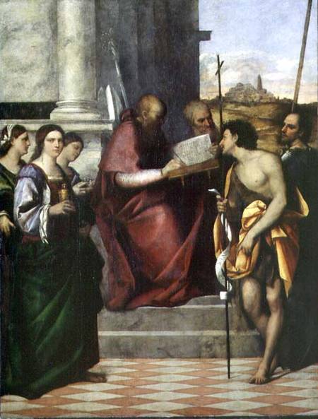 St. John Chrysostomos with SS. Paul, Liberalis, John the Baptist, Cecilia, Catherine and Mary Magdal a Sebastiano del Piombo
