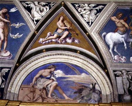 The 'Loggia della Galatea' (Loggia of the Galatea) detail of vault decoration depicting Juno on her a Sebastiano del Piombo