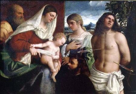 Sacra Conversatione with SS. Catherine, Sebastian and Holy Family a Sebastiano del Piombo