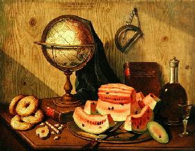 Still Life with Globe and Watermelon (oil on canvas)