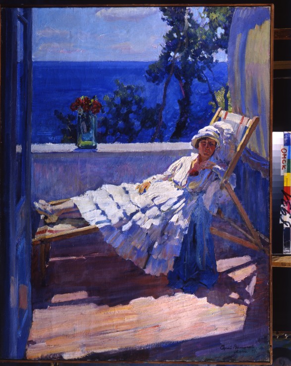 A lady on the balcony a Sergej Arsenjewitsch Winogradow