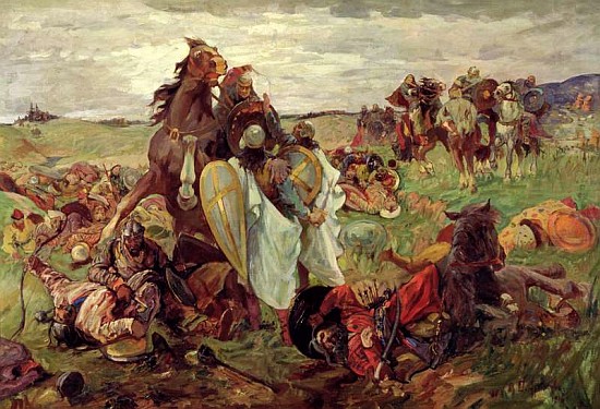 The Battle between Russians and Tatars a Sergey Nikolayevich Arkhipov