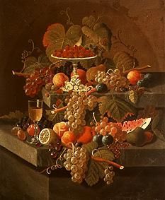 Quiet life with grapes and other fruit. a Severin Roesen