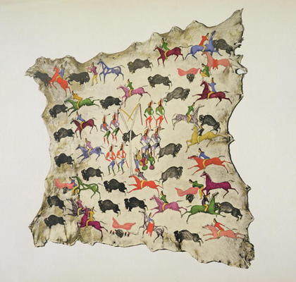 Buffalo hunt (pigment on elk-skin) a Shoshone Katsikodi School, (19th century)