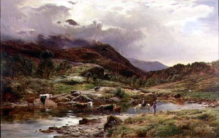A Mountainous River Scene with Cattle in the Foreground a Sidnay Richard Percy