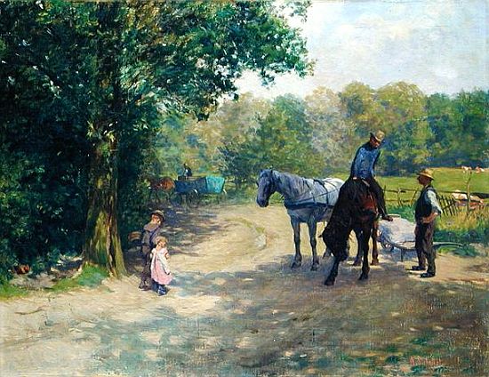 Landscape with Horse and Cart a Arthur Siebelist