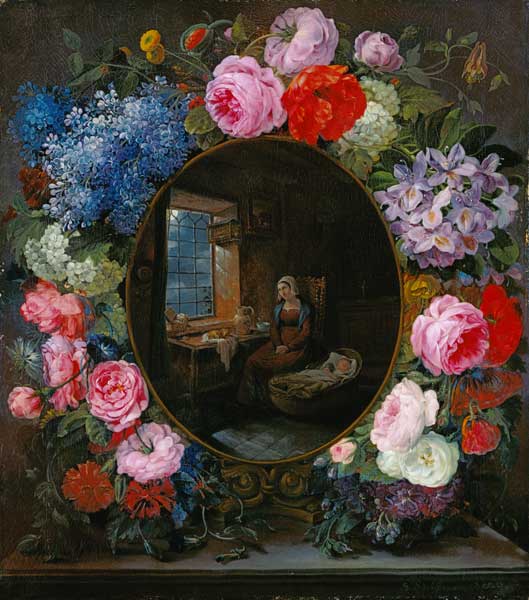 Mother and Child in a Garland of Flowers a Siegfried Detlef Bendixen