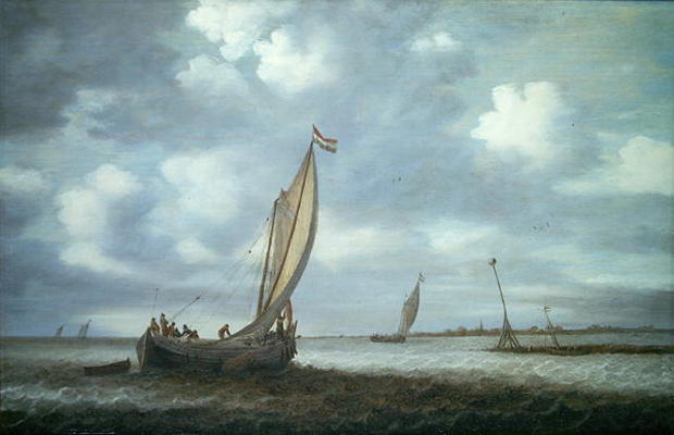 Ships in an Estuary (oil on canvas) a Simon Jacobsz. Vlieger