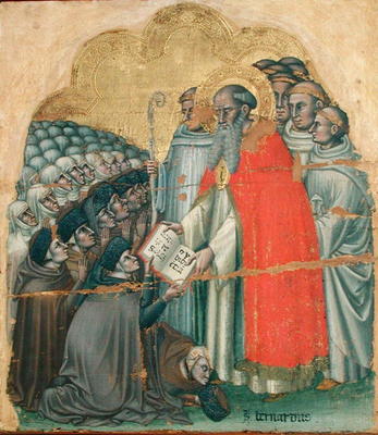 St. Bernard Tolomeo (1272-1348) giving the Rule to his Order (tempera on canvas) a Simone dei Crocifissi