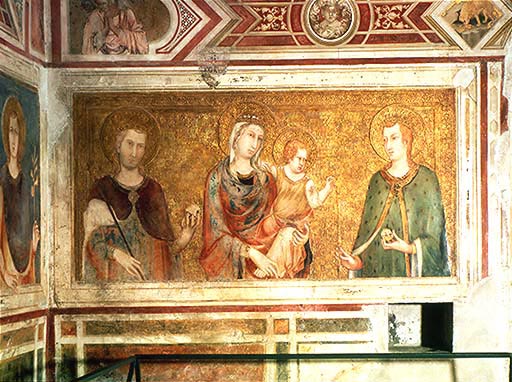 Madonna mit Kind und zwei Heiligen (aus dem Hause Anjou?) a Simone Martini