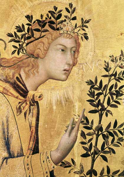The Annunciation with St. Margaret and St. Asano, detail of the Archangel Gabriel a Simone Martini