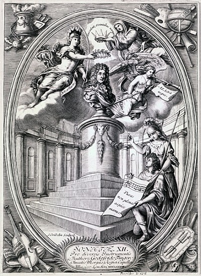 Dedicatory engraving to Gottfried Finger a Simon II Gribelin