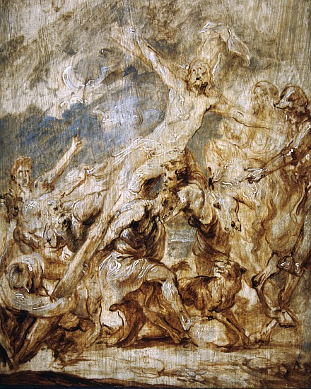 Sketch of the lifting of the cross, 1630 (oil & grisaille on wood) a Sir Anthony van Dyck