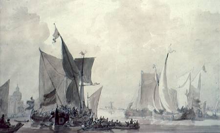 Sea Piece with Dutch shipping a Sir Augustus Wall Callcott