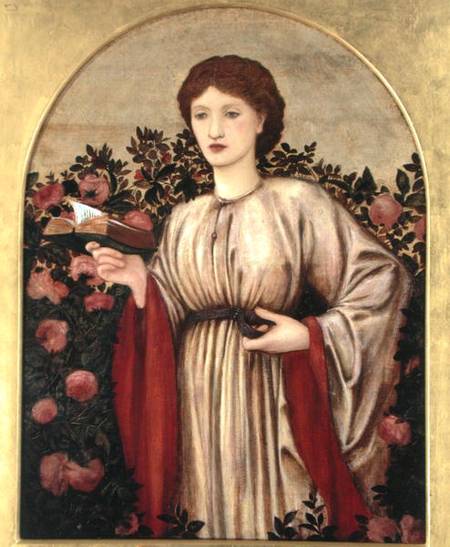Girl with Book with Roses Behind a Sir Edward Burne-Jones
